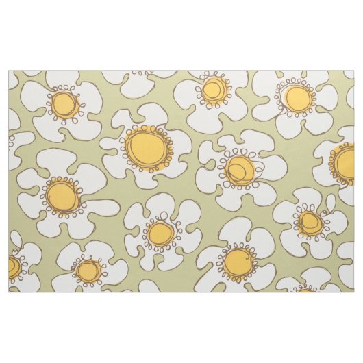 Olijf en goud Single Line Daisy Pattern Stof (Fat Quarter)