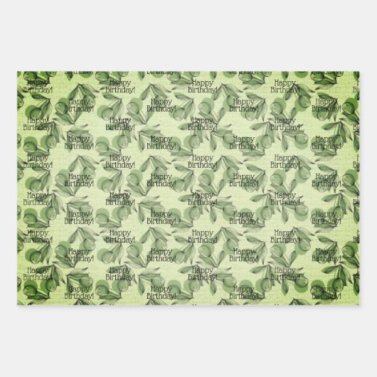 Olijf en groen patroon gepersonaliseerde boodschap inpakpapier vel (Voorkant 3)