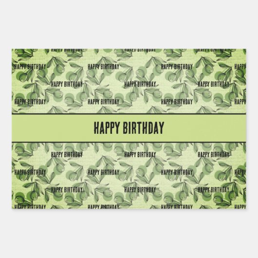 Olijf en groen patroon gepersonaliseerde boodschap inpakpapier vel (Voorkant 2)