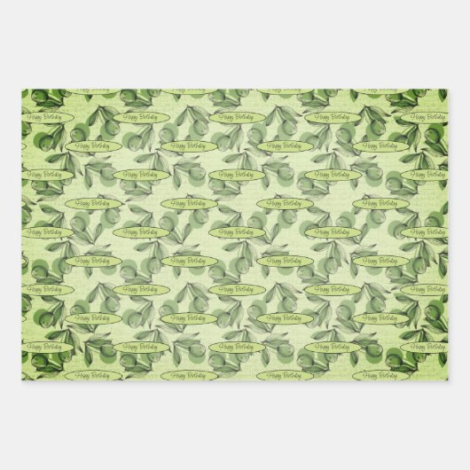 Olijf en groen patroon gepersonaliseerde boodschap inpakpapier vel (Voorkant)