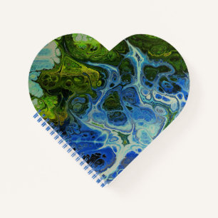 Olijf en Ice Blue Faux Marble Heart Notitieboek