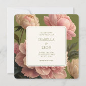 Olijf en ivoor |  Bloemen Roos bruiloft Kaart (Voorkant)