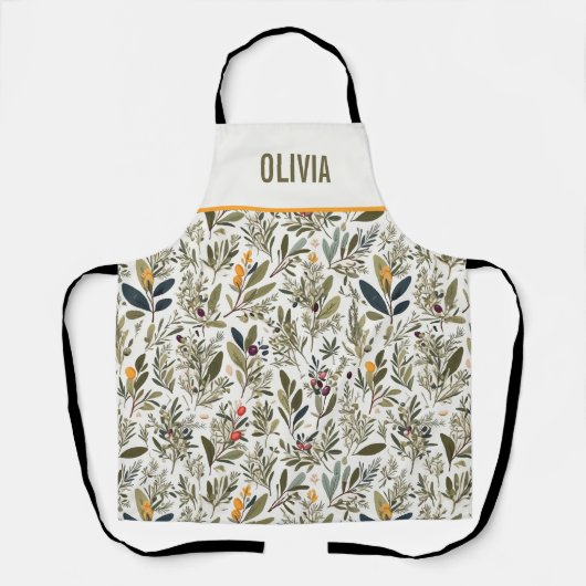 Olijf en Kruiden Minimale Elegant Gepersonaliseerd Schort (Voorkant)
