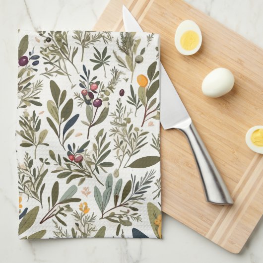 Olijf en Kruiden Minimale Elegant Gepersonaliseerd Theedoek (Quarter Fold)