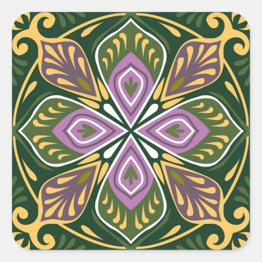 Olijf- en lavendel Azulejos Vierkante Sticker (Voorkant)