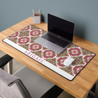 Olijf- en magenta roze mediterraan patroon bureaumat