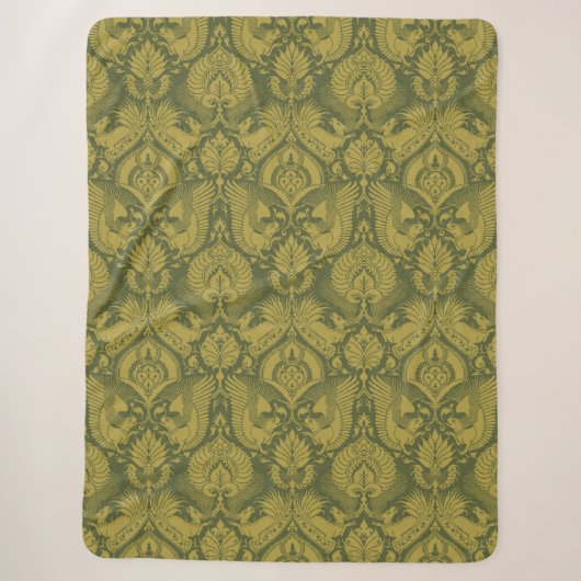 Olijf en Mosterd Fancy Damask Sherpa Blanket Deken (Voorkant)