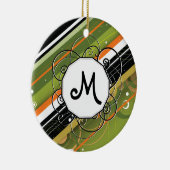 Olijf- en Oranje moedrempedonstrips met monogram Keramisch Ornament (Rechts)