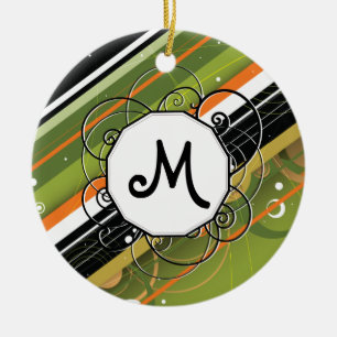 Olijf- en Oranje moedrempedonstrips met monogram Keramisch Ornament