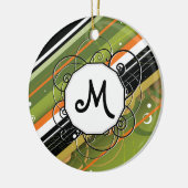 Olijf- en Oranje moedrempedonstrips met monogram Keramisch Ornament (Links)