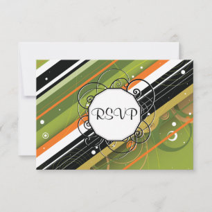 Olijf- en Oranje moedrempedonstrips met monogram RSVP Kaartje