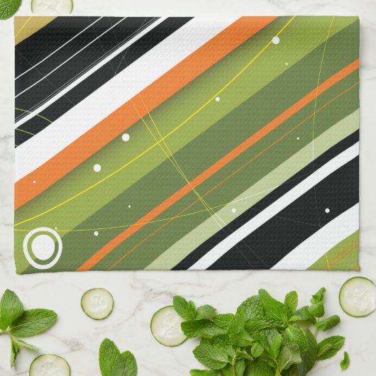 Olijf- en Oranje moedrempedonstrips met monogram Theedoek (Gevouwen)