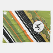 Olijf- en Oranje moedrempedonstrips met monogram Theedoek (Horizontaal)