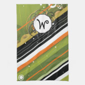 Olijf- en Oranje moedrempedonstrips met monogram Theedoek (Verticaal)