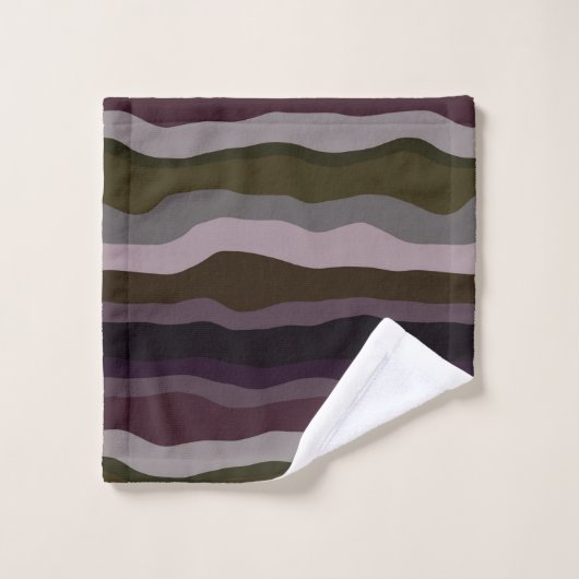 Olijf en Paarse golvende strepen Bad Handdoek (Wasdoekje)
