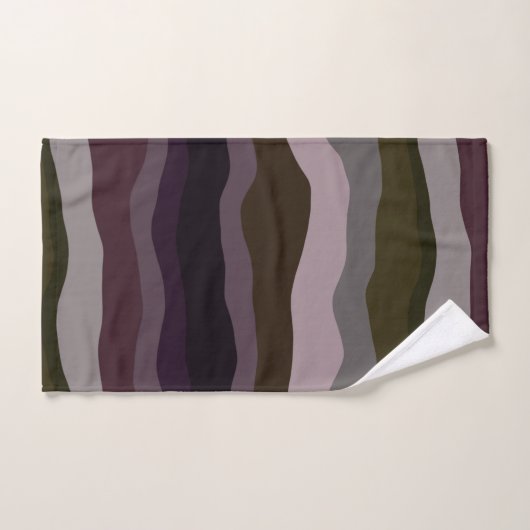 Olijf en Paarse golvende strepen Bad Handdoek (Handdoek)