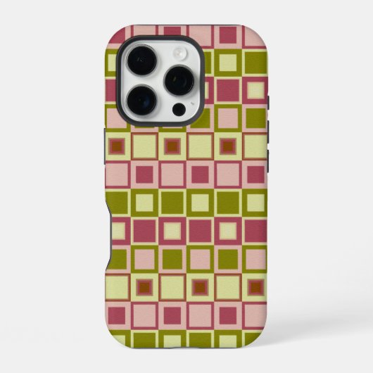 Olijf en Roos Vierkant Patroon iPhone Hoesje (Achterkant)