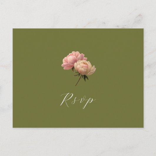 Olijf en wit | Roos bruiloft RSVP Briefkaart (Voorkant)