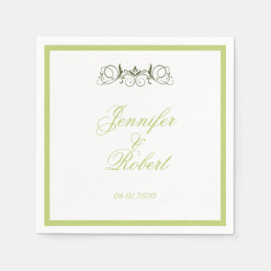 Olijf en witte streep met bloemenaccent servet