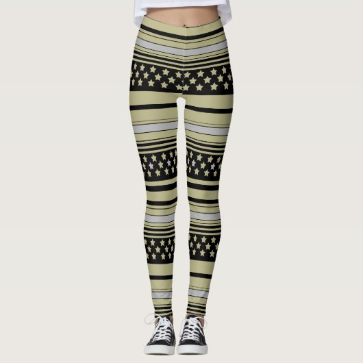 Olijf gestreept patroon met sterren leggings (Voorkant)