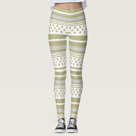 Olijf gestreept patroon met sterren leggings (Voorkant)
