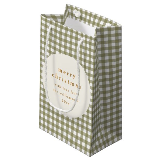 Olijf Gingham Gestreepte Persoonlijke Kerst Klein Cadeauzakje (Voorkant Gekanteld)