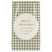 Olijf Gingham Gestreepte Persoonlijke Kerst Klein Cadeauzakje (Voorkant)