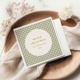 Olijf Gingham Gestreepte Persoonlijke Kerst Vakant Servet
