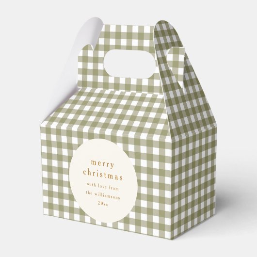 Olijf Gingham Plaid Persoonlijk Van Kerstmis Bedankdoosjes (Voorkant Zijde)