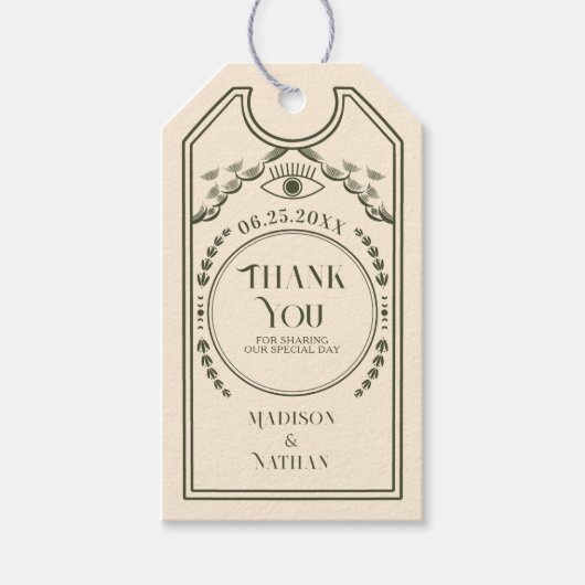 Olijf Gotische bruiloft Dank u Cadeaulabel (Voorkant)