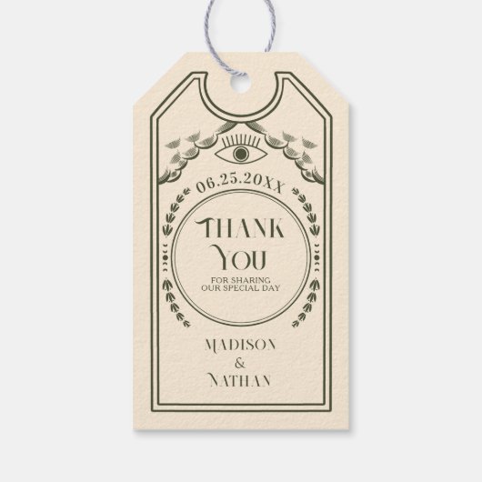 Olijf Gotische bruiloft Dank u Cadeaulabel (Achterkant)