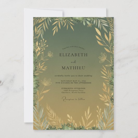 Olijf Goud Loof Eucalyptus Bruiloft Kaart (Voorkant)