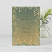 Olijf Goud Loof Eucalyptus Bruiloft Kaart (Staand voorkant)