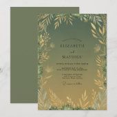 Olijf Goud Loof Eucalyptus Bruiloft Kaart (Voorkant / Achterkant)