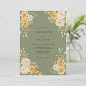 Olijf Goud Ranunculus Eucalyptus Bruiloft Kaart (Staand voorkant)