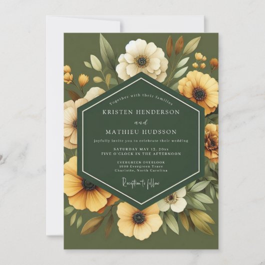 Olijf Gouden Botanische Bruiloft Kaart (Voorkant)