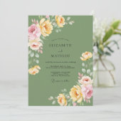 Olijf Gouden Ranunculus Eucalyptus Bruiloft Kaart (Staand voorkant)