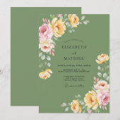 Olijf Gouden Ranunculus Eucalyptus Bruiloft Kaart (Voorkant / Achterkant)