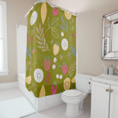 Olijf Groen Fruit & Bloemen Douchegordijn (In situ)