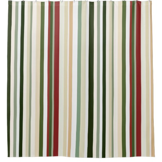 Olijf, groene en rode strepen douchegordijn (Voorkant)