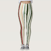 Olijf, groene en rode strepen leggings (Voorkant)