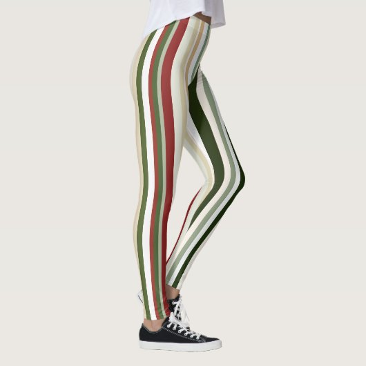 Olijf, groene en rode strepen leggings (Rechts)