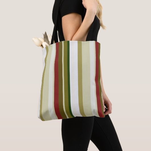 Olijf, groene en rode strepen tote bag (Dichtbij)