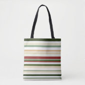 Olijf, groene en rode strepen tote bag (Voorkant)