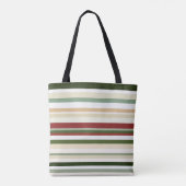 Olijf, groene en rode strepen tote bag (Achterkant)