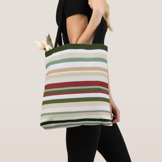 Olijf, groene en rode strepen tote bag (Dichtbij)