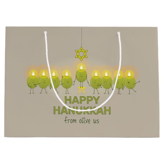 Olijf Hanukkah Menorah Groot Cadeauzakje (Voorkant)