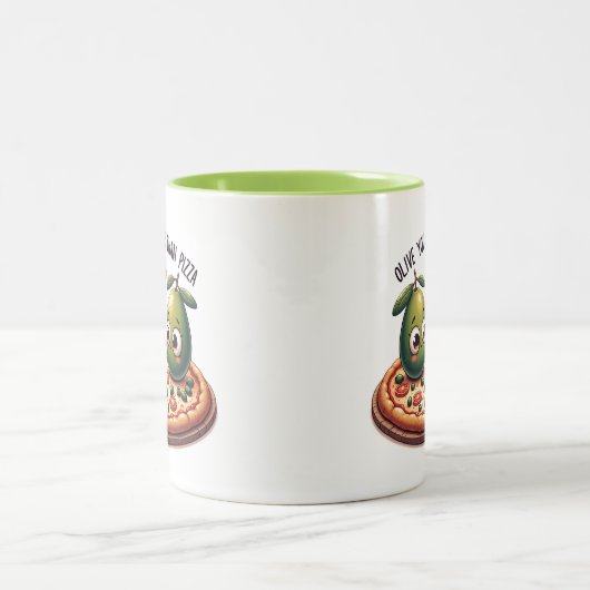 Olijf je meer dan pizza tweekleurige koffiemok (Center)