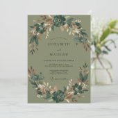 Olijf Koper Loof Eucalyptus Bruiloft Kaart (Staand voorkant)
