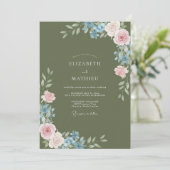 Olijf Korenbloem Ranunculus Eucalyptus Bruiloft Kaart (Staand voorkant)